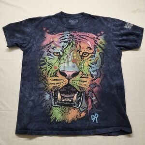Rainforest Cafe Graphic T Shirt Adult M Tye Dye Blue Tiger Short Sleeve Full Art
